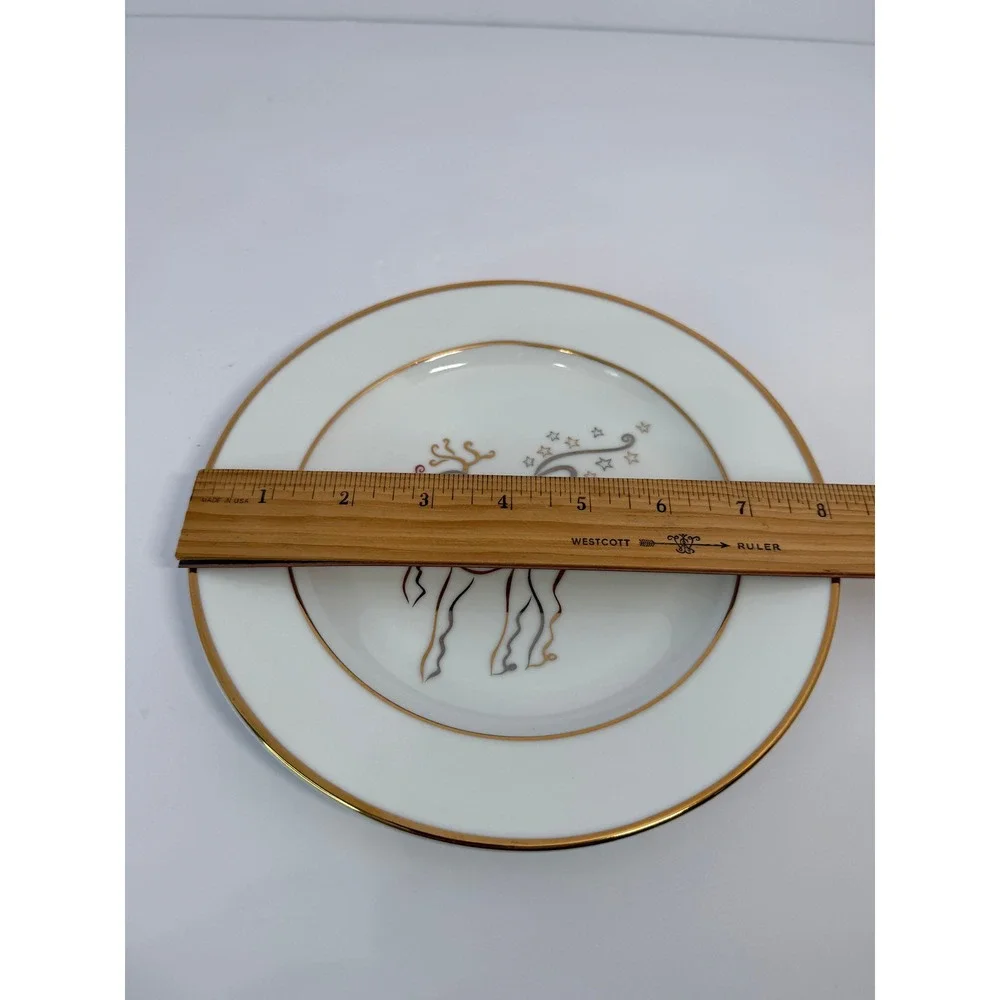 Rudolph Co Christmas Reindeer Appetizer Plates Gold White Set of 8 8 inch